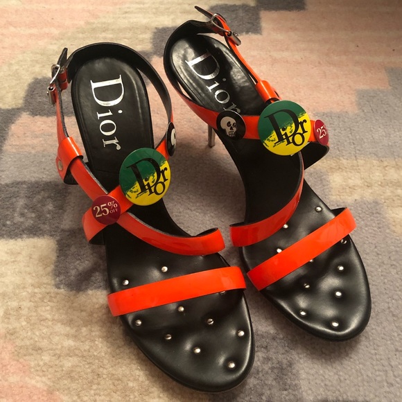 Dior | Shoes | Christian Dior Neon Orange Embellished Sandals | Poshmark
